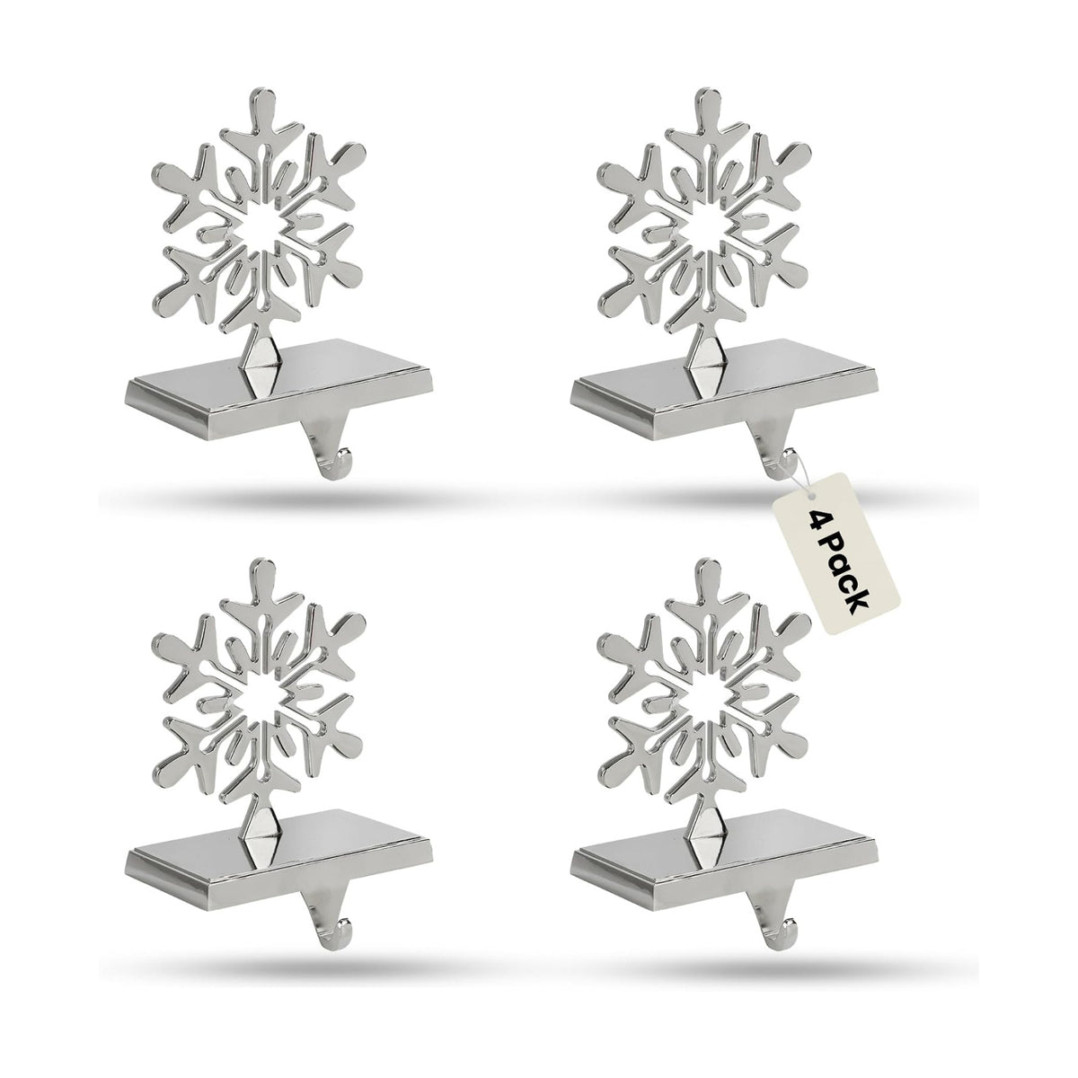 Iconikal 4-Pack Stocking Holders Christmas Chrome Metal Snowflake Weighted