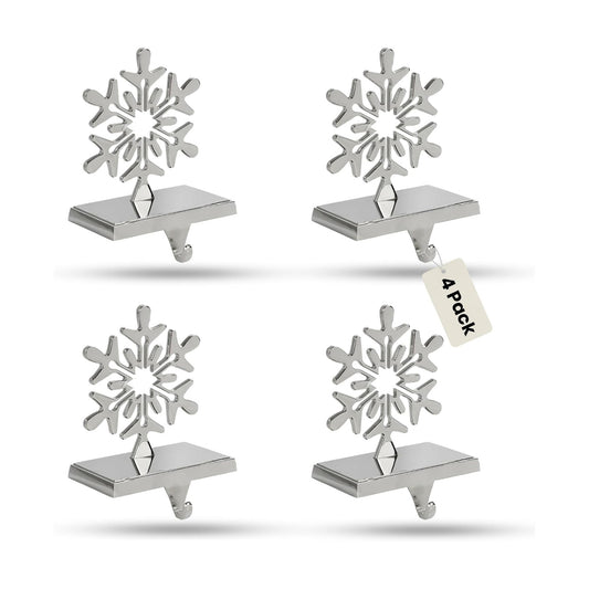 Iconikal 4-Pack Stocking Holders Christmas Chrome Metal Snowflake Weighted