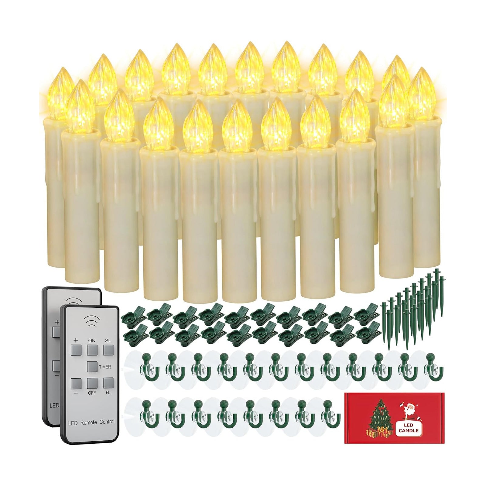 PChero Window Candles Battery Operated with Timer Remote, 20 Pcs | Christmas Flameless Candles, Waterproof Flickering