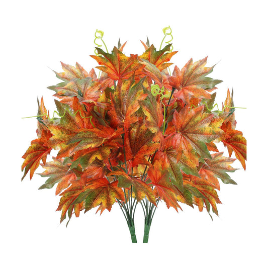2 PCS Fake Fall Leaves Silk Maple Leaves Stem for Vase Decor Orange