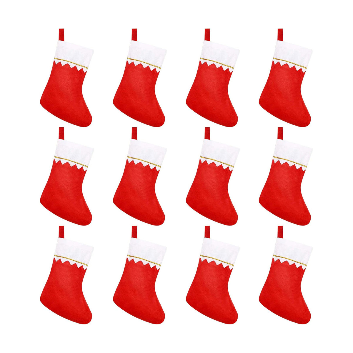 CCINEE 12pcs Felt Christmas Stockings for Christmas Fireplace Hanging Stocking Red Non-Woven Fabric with Golden Trim
