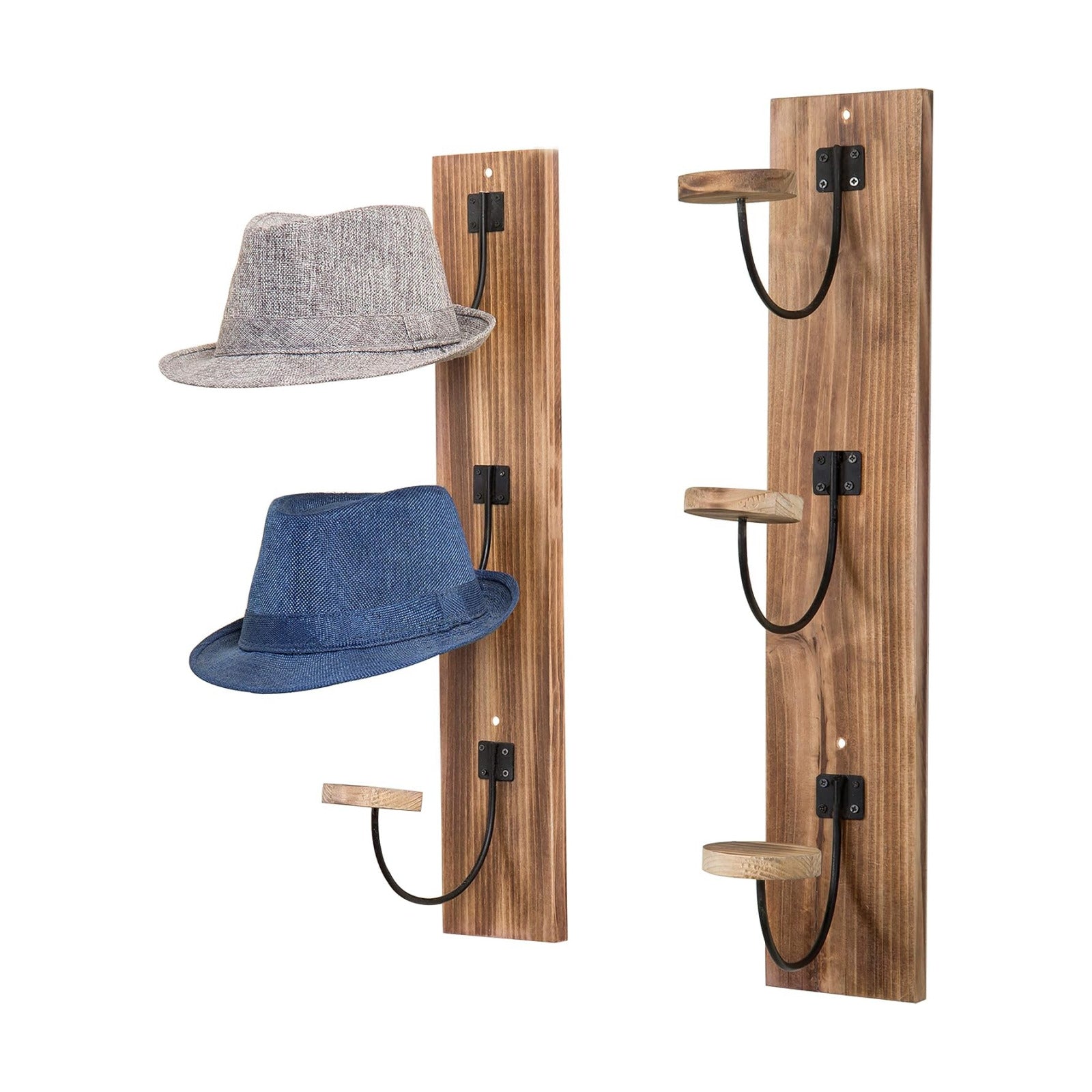 MyGift 2 Pcs Hat Rack Wall Mount, Cowboy Hat Organizer Holder, Coat, Cap Clothes Hanger with Metal Wire and Wood Hooks
