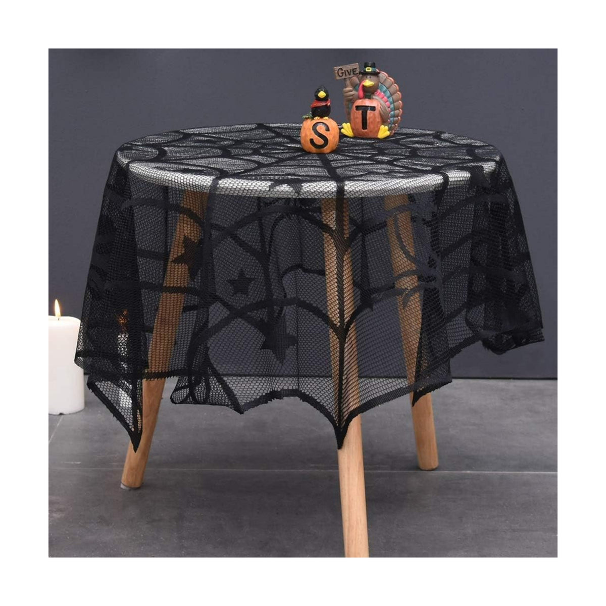 Lulu Home Halloween Table Cover, Round Black Spider Web Halloween Table Toppers for Festival Party Decoration