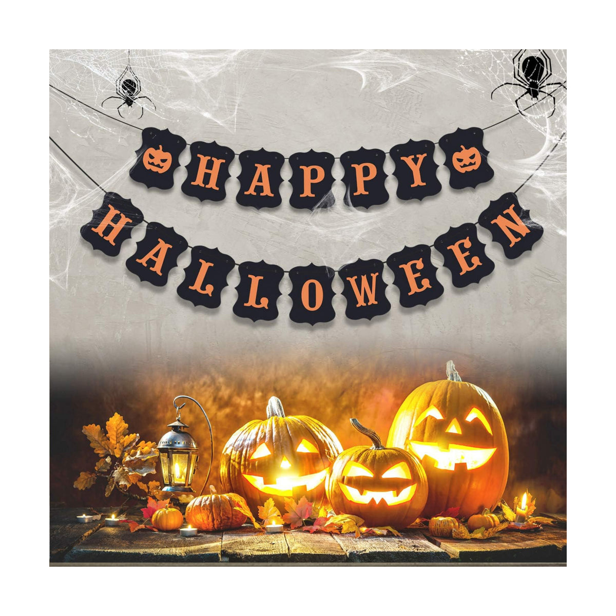 ERKOON Happy Halloween Banner Bunting with Pumpkin Sign for Halloween Wall Decorations Party Supplies Home Hanging Photo Props