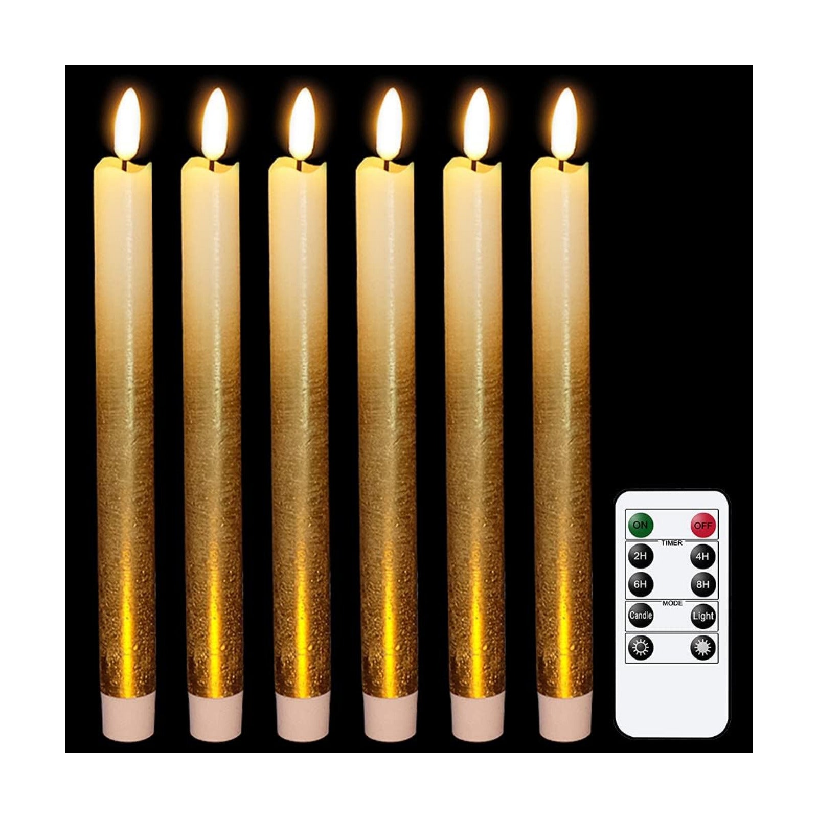Wondise Gold Flameless Taper Candles with Timer & Remote, 9 Inch Battery Operated LED Flickering Window Candle for