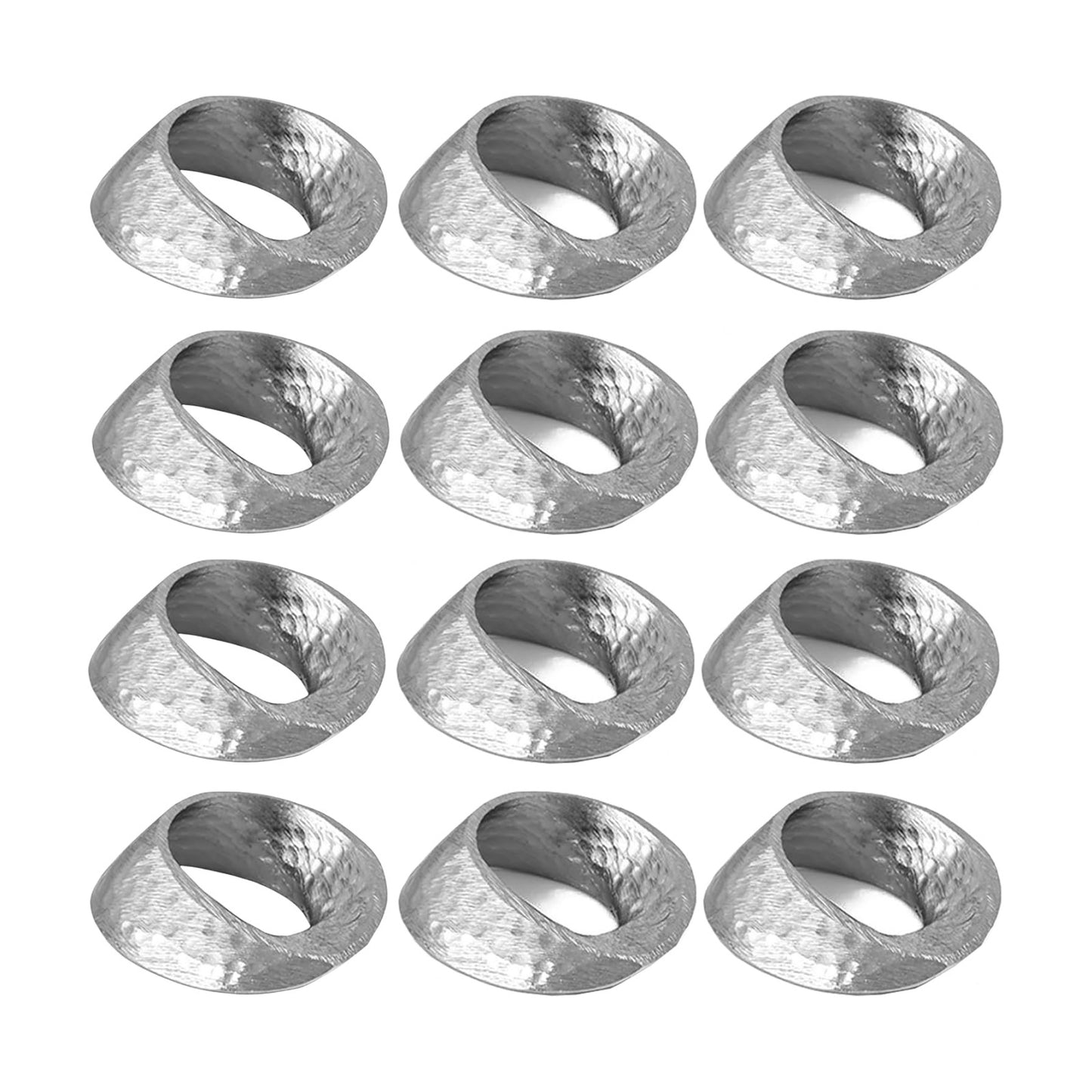 Alpha Living Home Silver Napkin Rings Set of 12, Metal Art Deco | Hammered metal, hand-hammered silver finish, 3x2x0.5