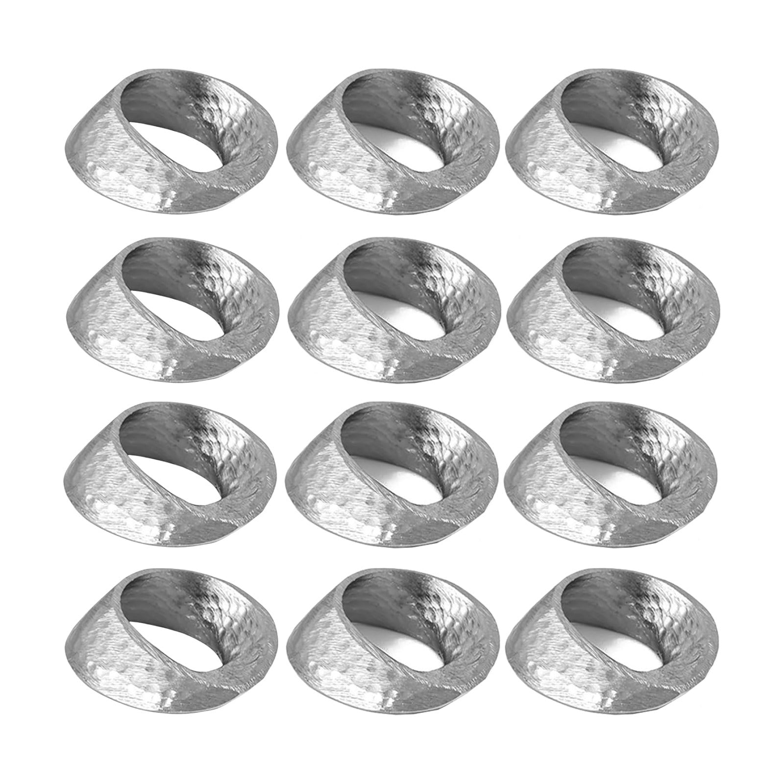 Alpha Living Home Silver Napkin Rings Set of 12, Metal Art Deco | Hammered metal, hand-hammered silver finish, 3x2x0.5