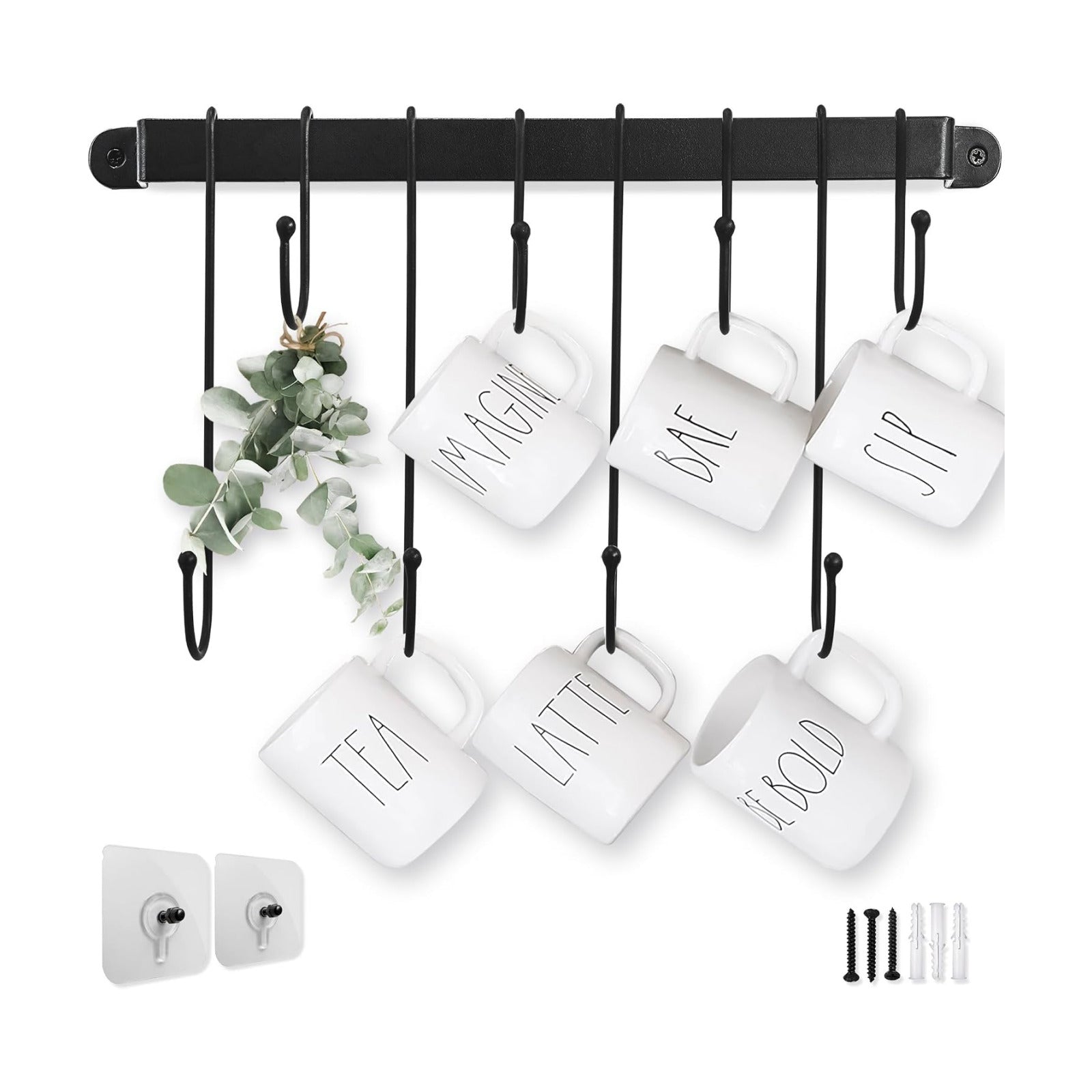 17 Inch Coffee Mug Rack: Wall Mounted Heavy-Duty Cup Holder for Cafe Bar | 8 Tea Cup Display, 5-Min Setup, Complete