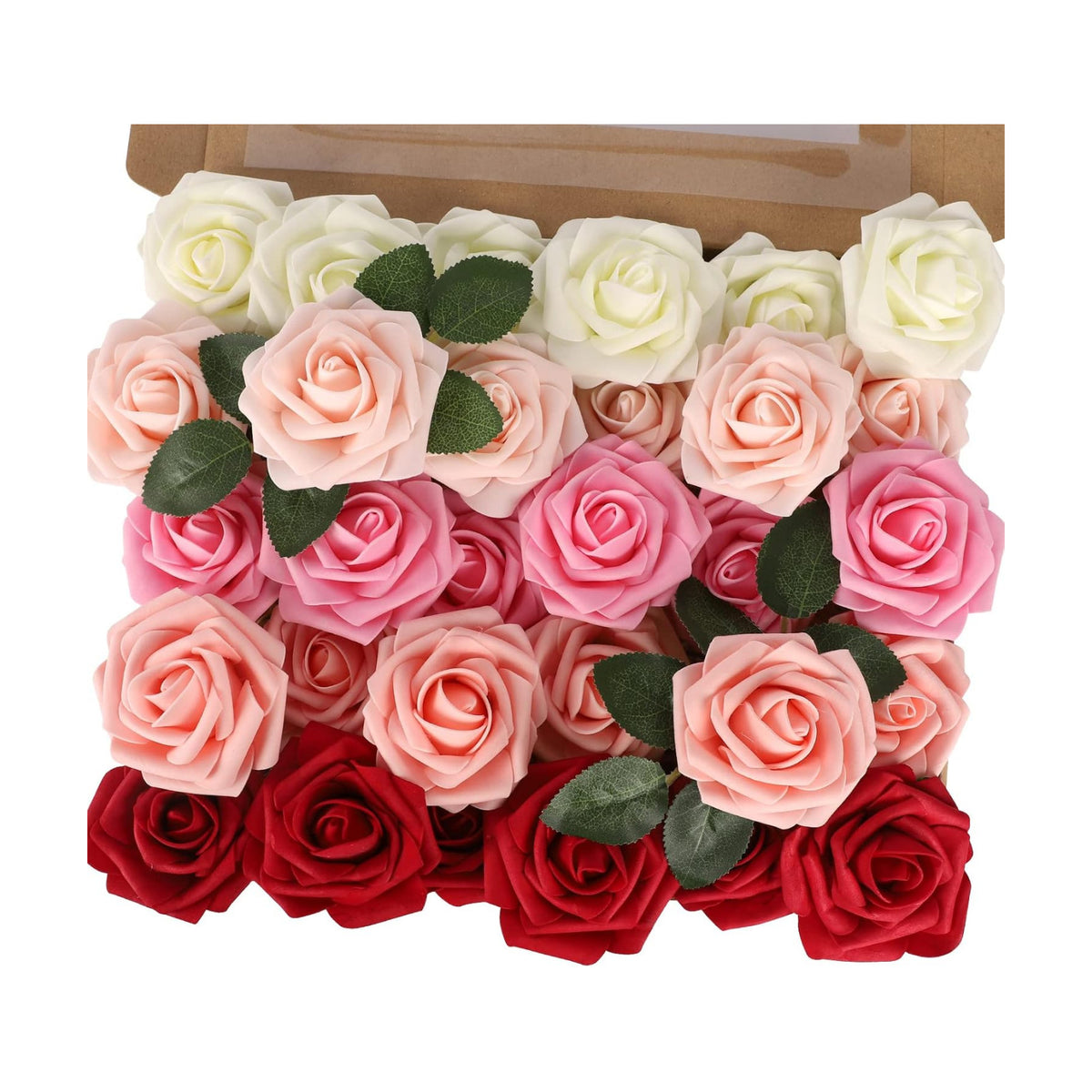 30PCS Mix Color Artificial Roses with Stems, Real Touch Foam Flowers