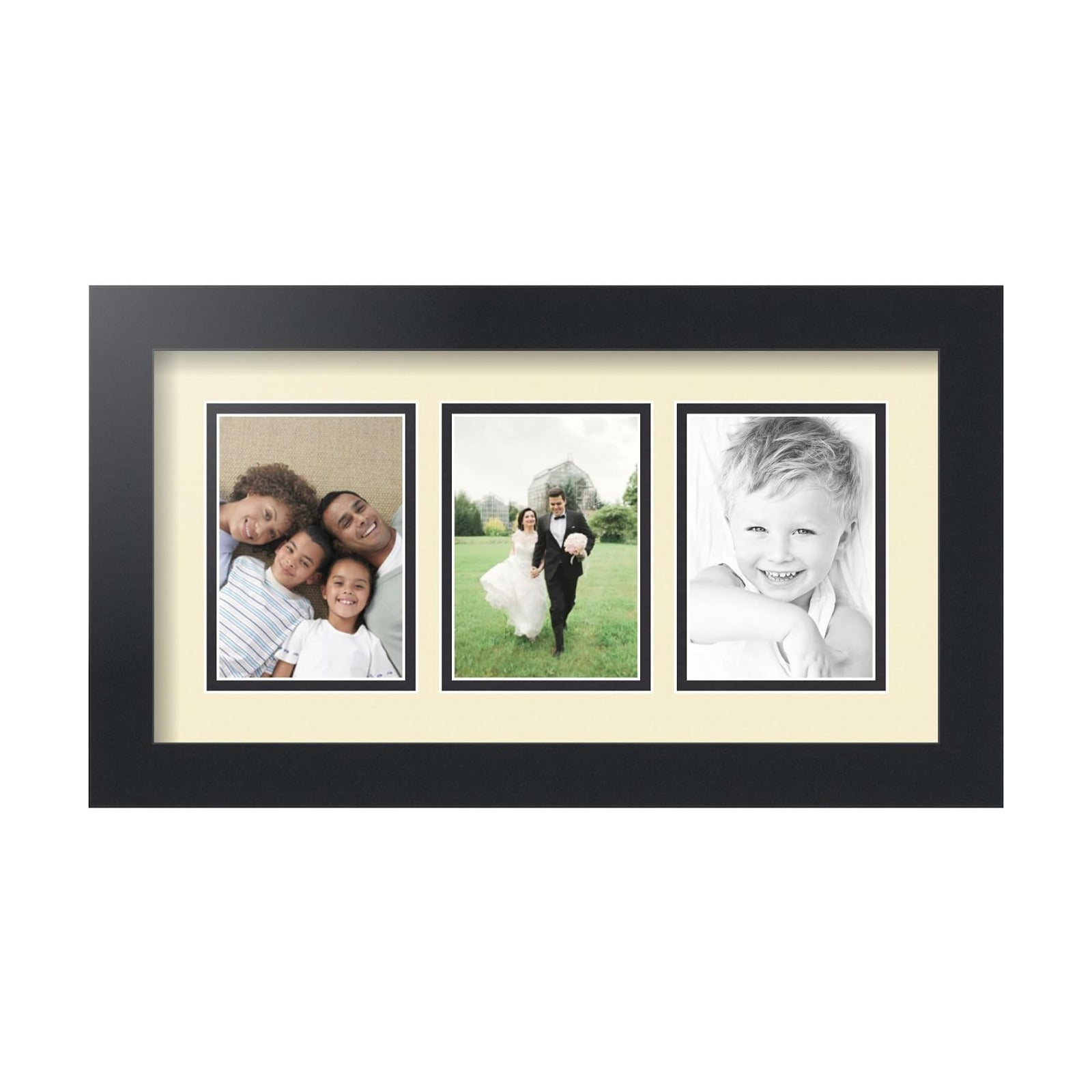 ArtToFrames Collage Picture Frame 3 Opening 3-3.5x5 Photo Frame | Made in USA | Black Frame Oyster and Black Mats