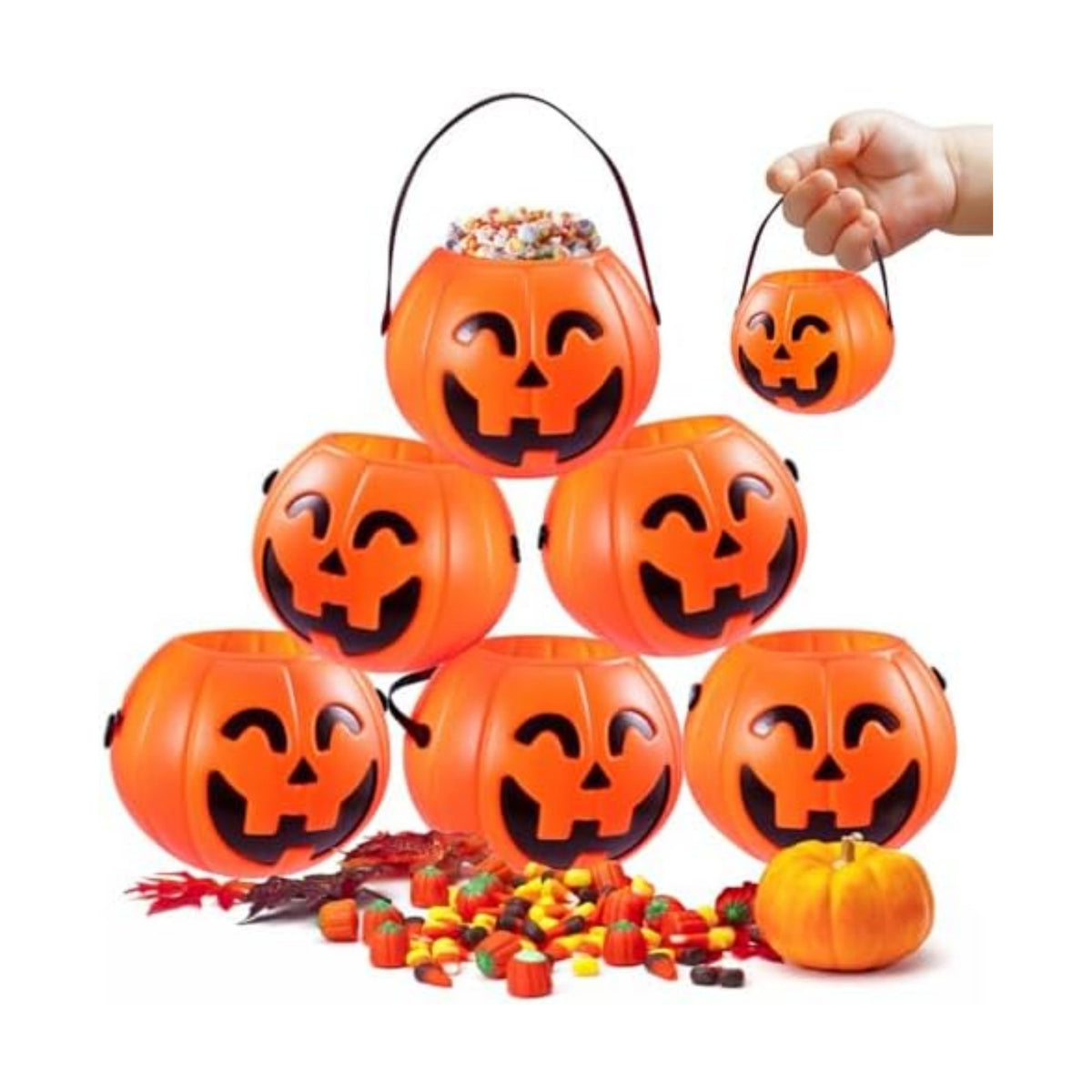 HANSGO Mini Halloween Portable Pumpkin Bucket, 12PCS 3.3 inches Small Halloween Pumpkin Candy Buckets Children Trick or Treat Bags