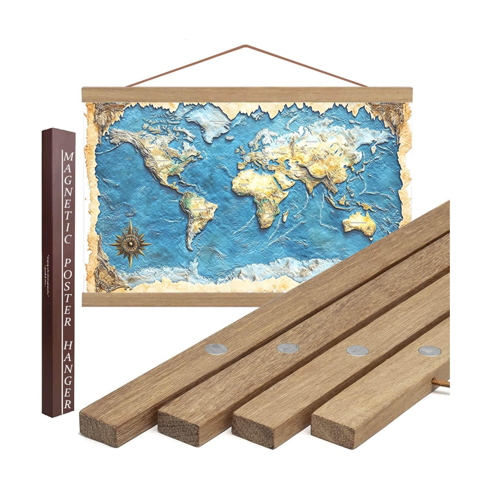 DACRI HOME 24-inch Magnetic Poster Hanger Frame in Teak Wood, Strong Magnets