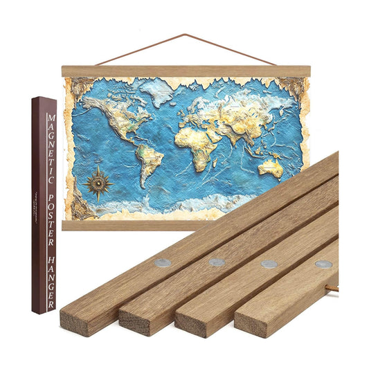 DACRI HOME 24-inch Magnetic Poster Hanger Frame in Teak Wood, Strong Magnets