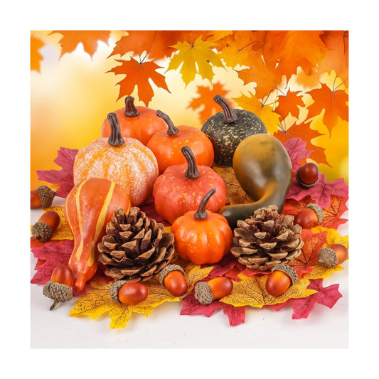 DomeStar Fall Decorations for Home, 8 Assorted Mini Fake Pumpkins Gourds