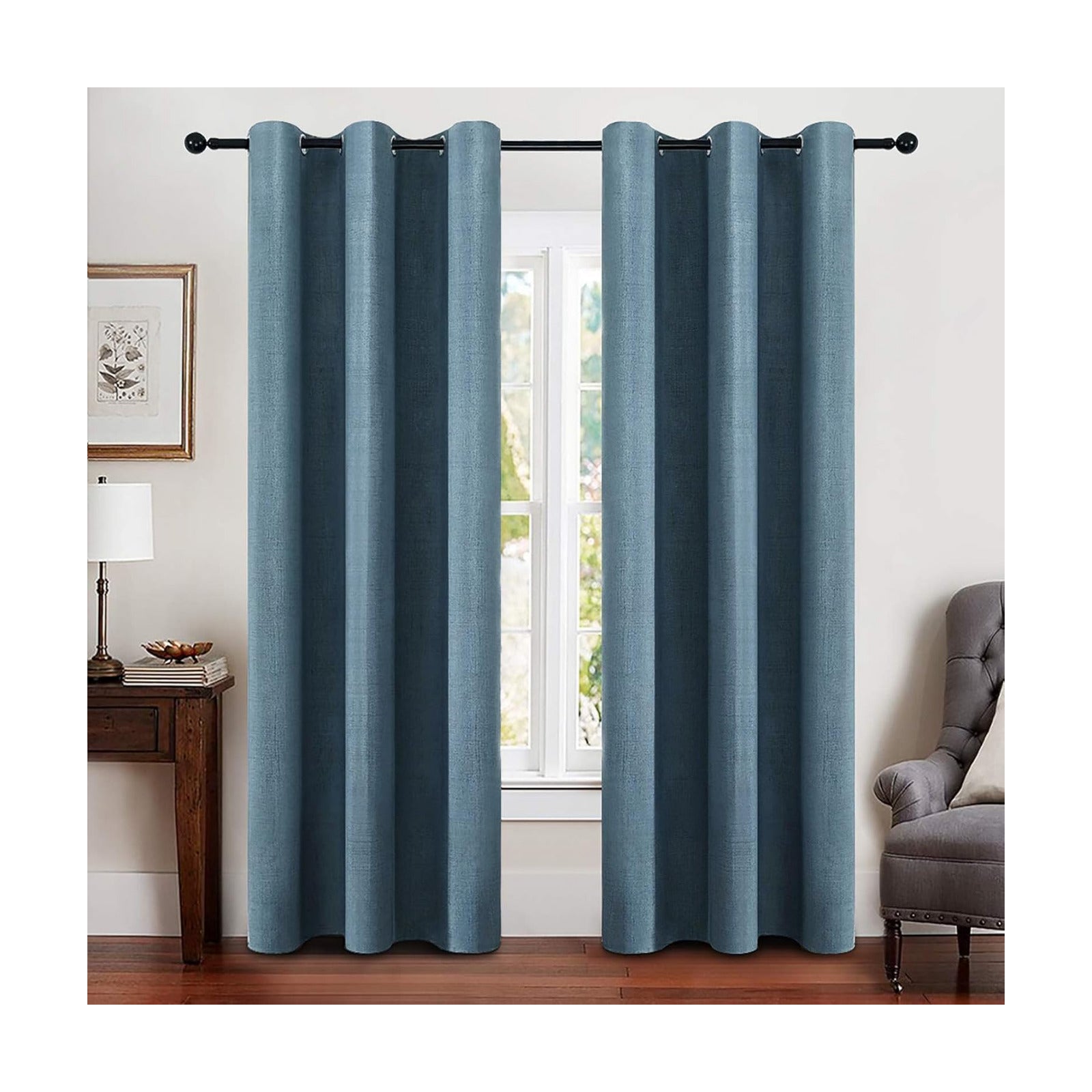 MIULEE 100% Blackout Linen Curtains for Bedroom 42x84 Inches Dusty Blue