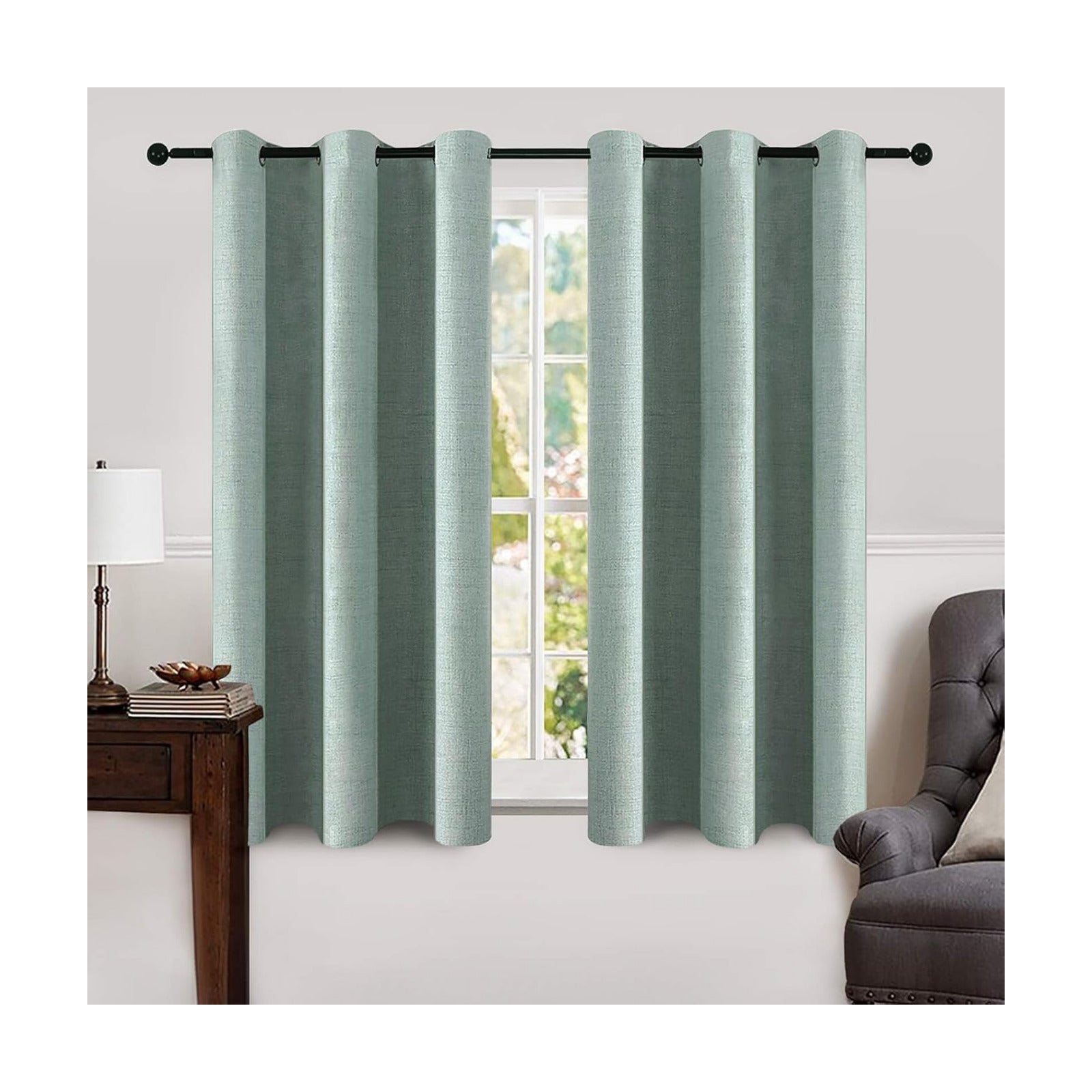 MIULEE 100% Blackout Linen Curtains for Bedroom 42x63 Inches Seafoam Green