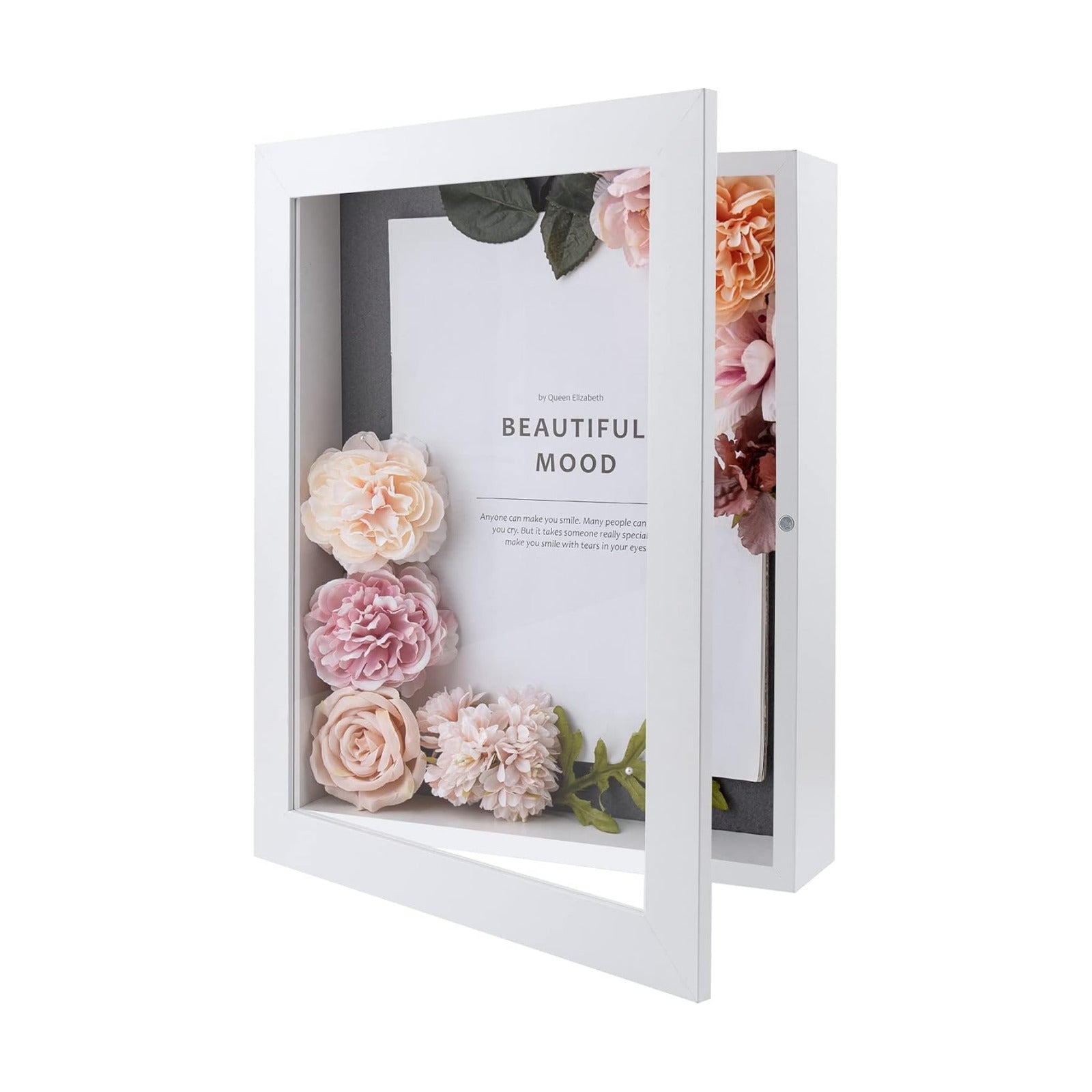 Golden State Art 11x14 White Shadow Box Frame 2 in Depth | 6 Pins Included, Letter Stickers, 3D Picture Frame, Great