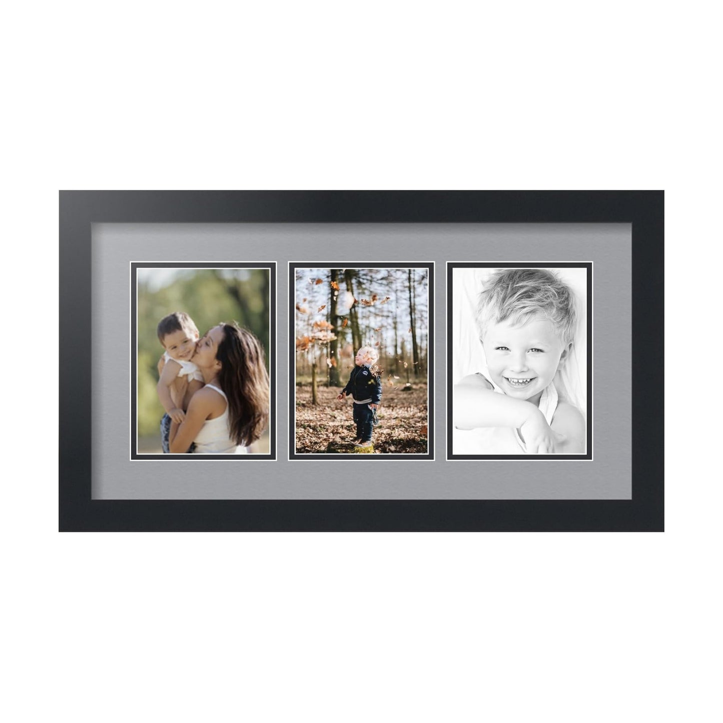 ArtToFrames Collage Picture Frame 3 Opening 3-5x7 Photo Frame | Made in USA | Black Frame Silver and Black Mats | Wall