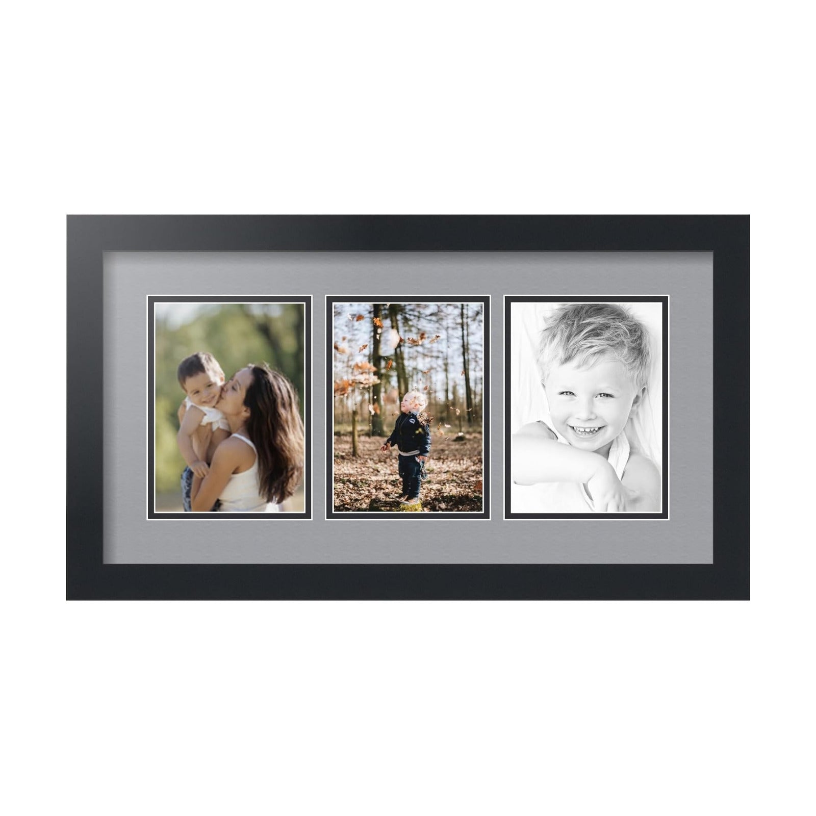 ArtToFrames Collage Picture Frame 3 Opening 3-5x7 Photo Frame | Made in USA | Black Frame Silver and Black Mats | Wall