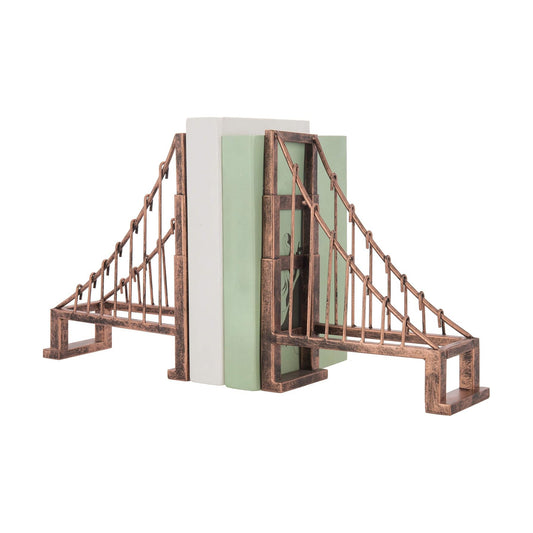 Vintage Metal Suspension Bridge Design Book End Shelf Decor / Bronze