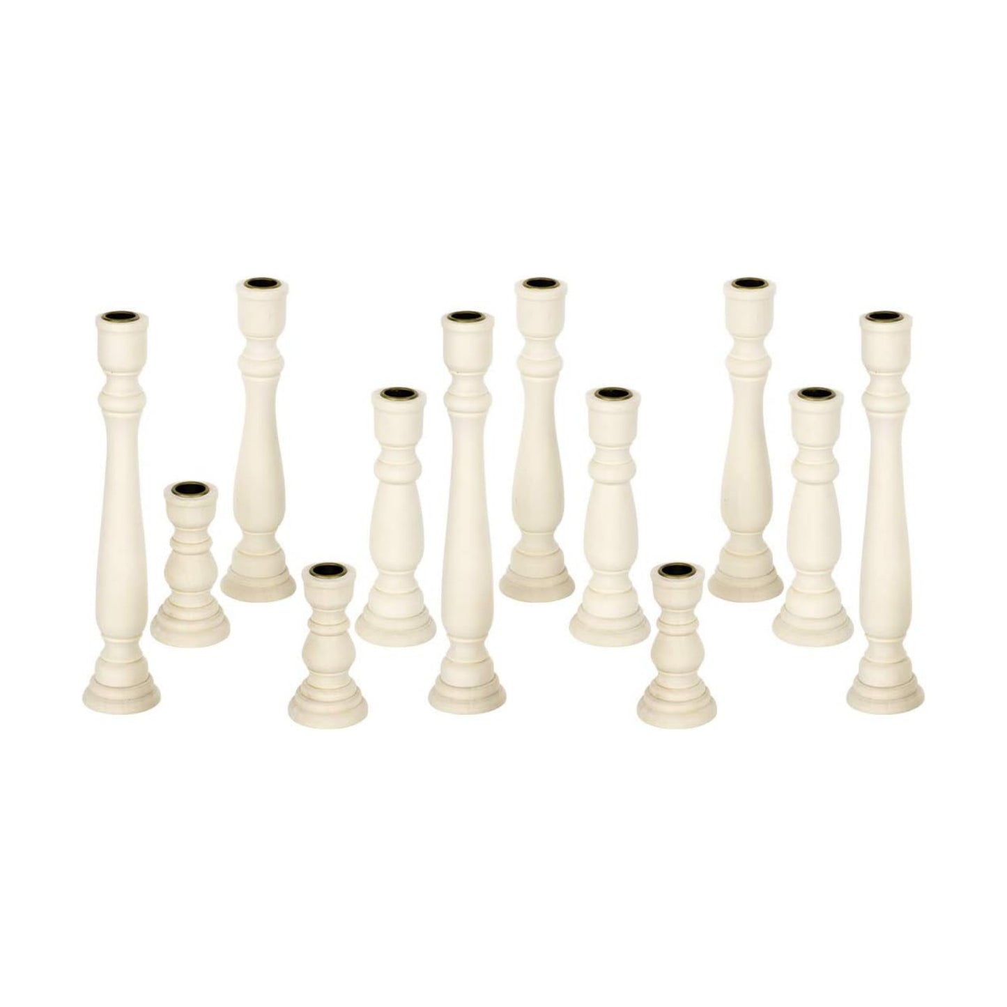 Koyal Wholesale White Candlestick Holders & White Taper Candle Holder Set of 12, Unfinished Wood & Boho Candle Holders