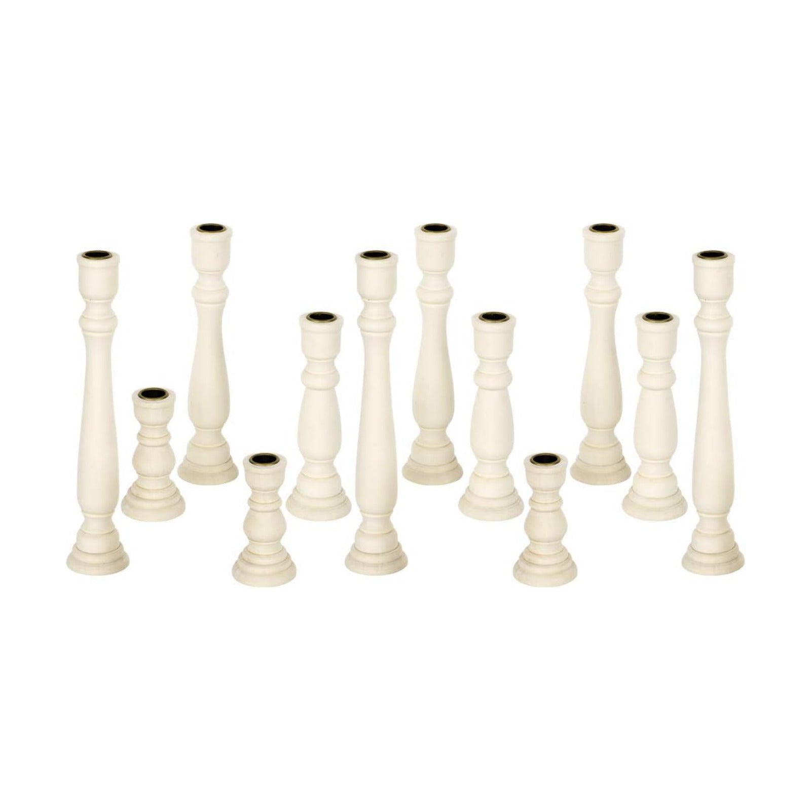 Koyal Wholesale White Candlestick Holders & White Taper Candle Holder Set of 12, Unfinished Wood & Boho Candle Holders