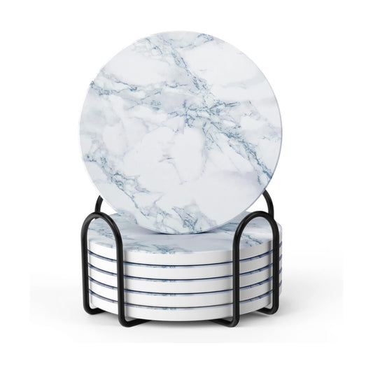 Holder / Coasters for Drinks / Ivory Marble / Set of 6
