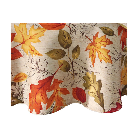 Threadmade Autumn Leaves Fall Printed Tablecloth, Multicolor - 70" W x 70" L Round