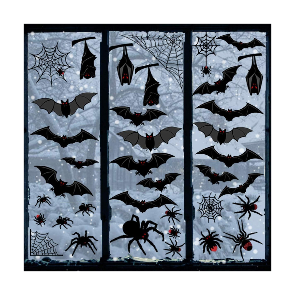 Halloween Decorations Window Clings Decor, Large Scary Silhouette Bats Spider Kids School Home Office Accessories Party Supplies Gifts, 6 Sheet 59pcs