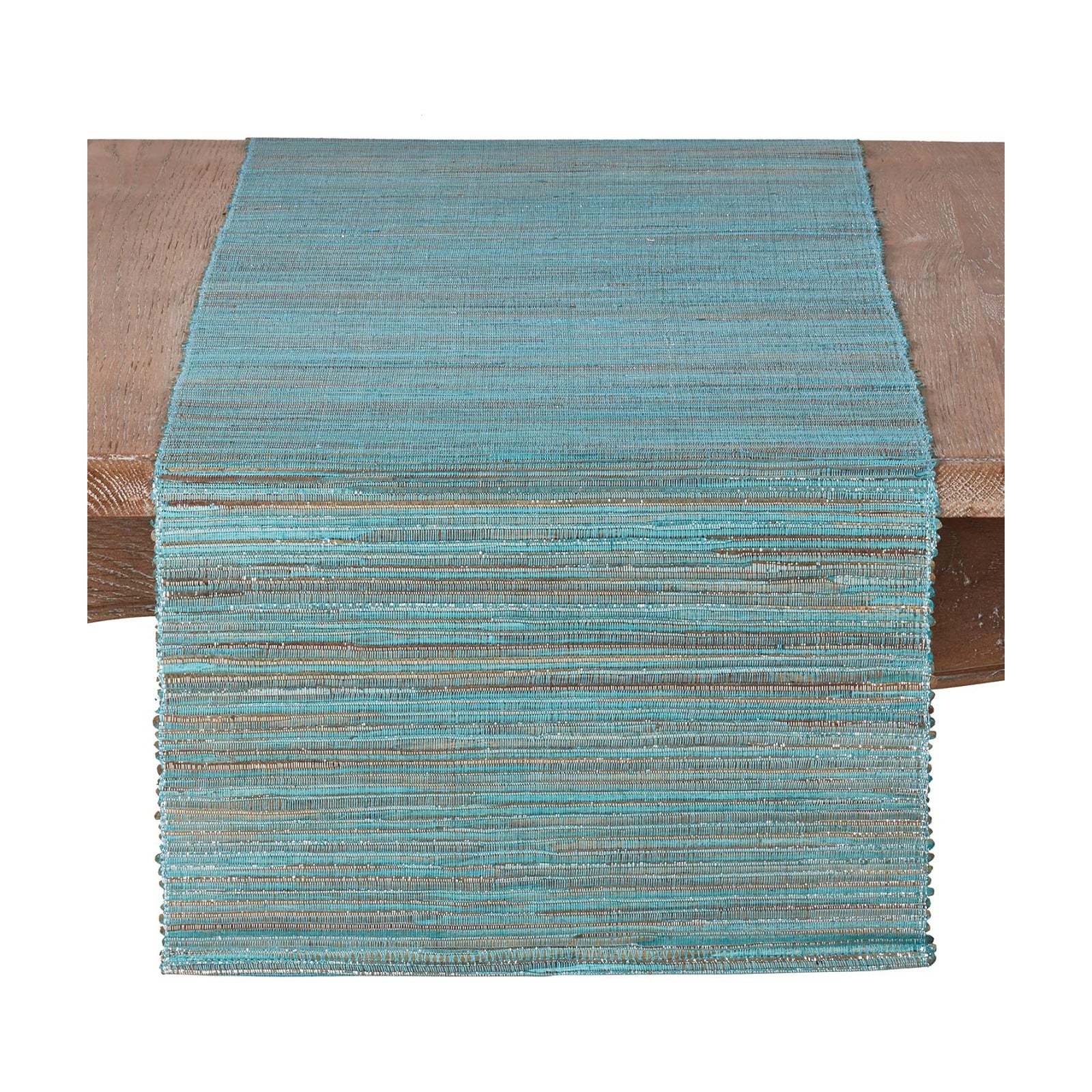 Saro Lifestyle Melaya Collection Shimmering Woven Nubby Table Runner, 14"x90", Turquoise