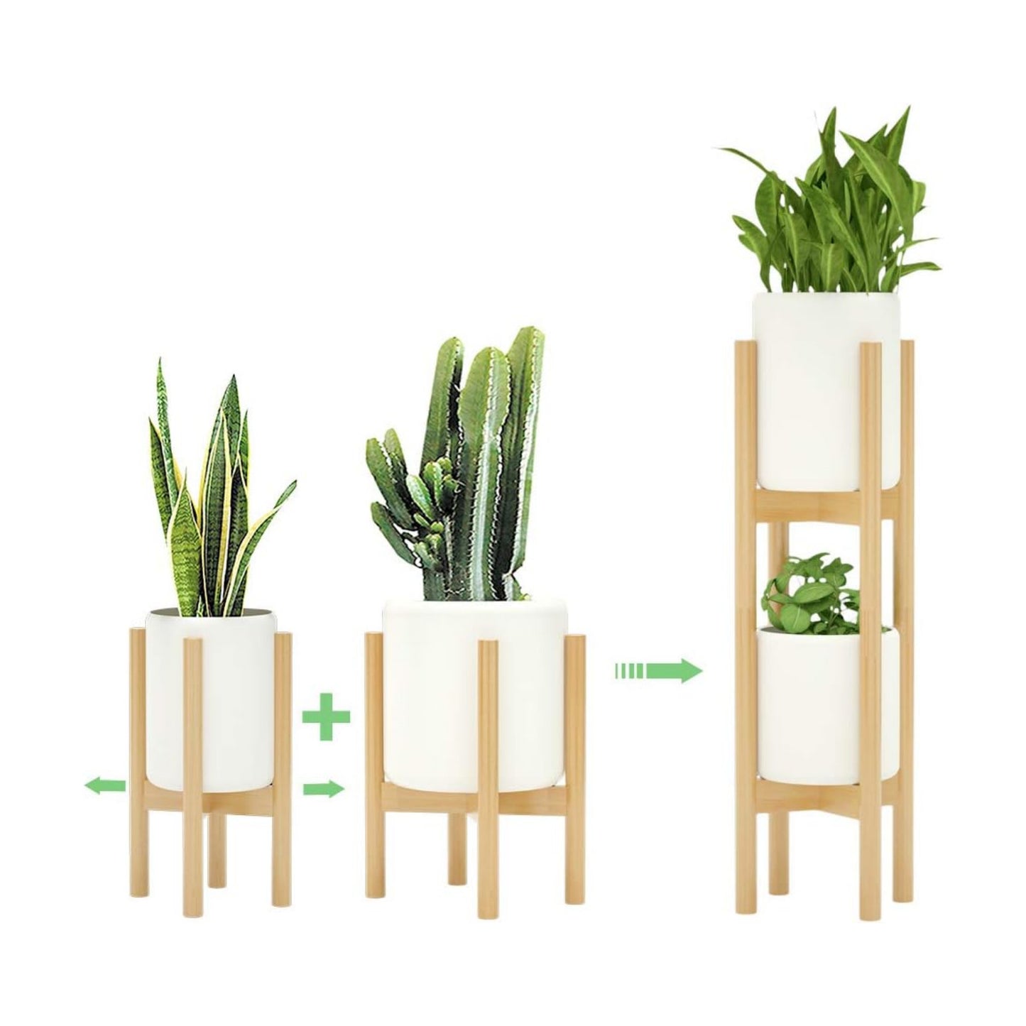 MUDEELA 2 Pack Indoor Plant Stands, 2 Tier Tall Plant Stand 30 inches, Mid Century Bamboo Plant Stand, Adjustable Width