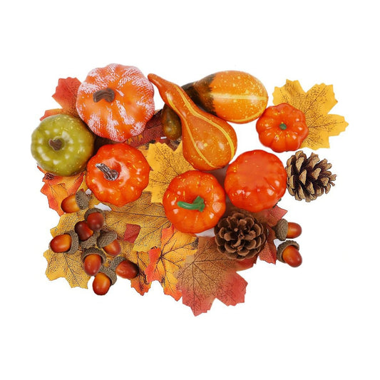 winemana Fall Decorations for Home Mini Pumpkins Gourds & Leaves Set