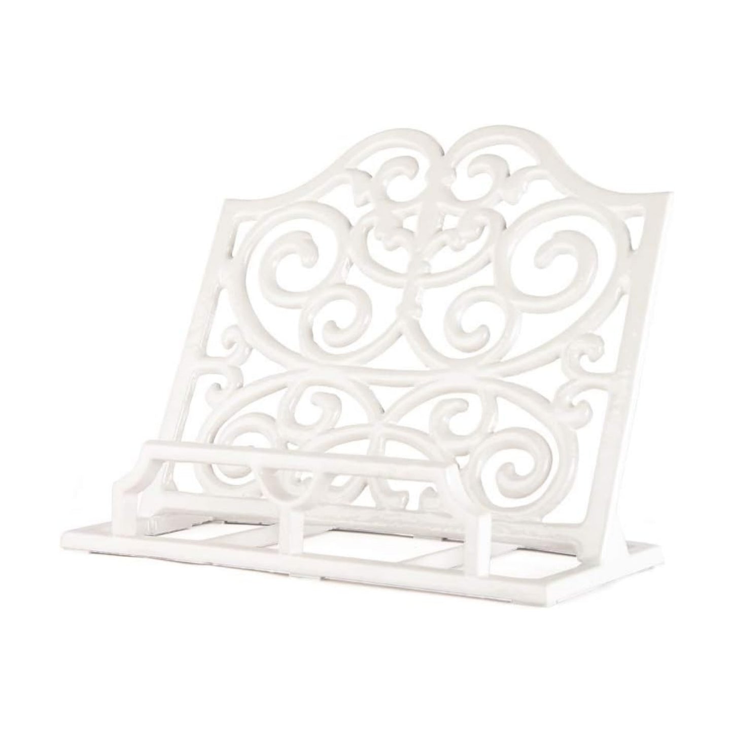 JOGREFUL Cast Iron Cookbook Stand, Kitchen Recipe Holder Scrollwork White | Heavy-Duty Book Vintage Holder, Reading
