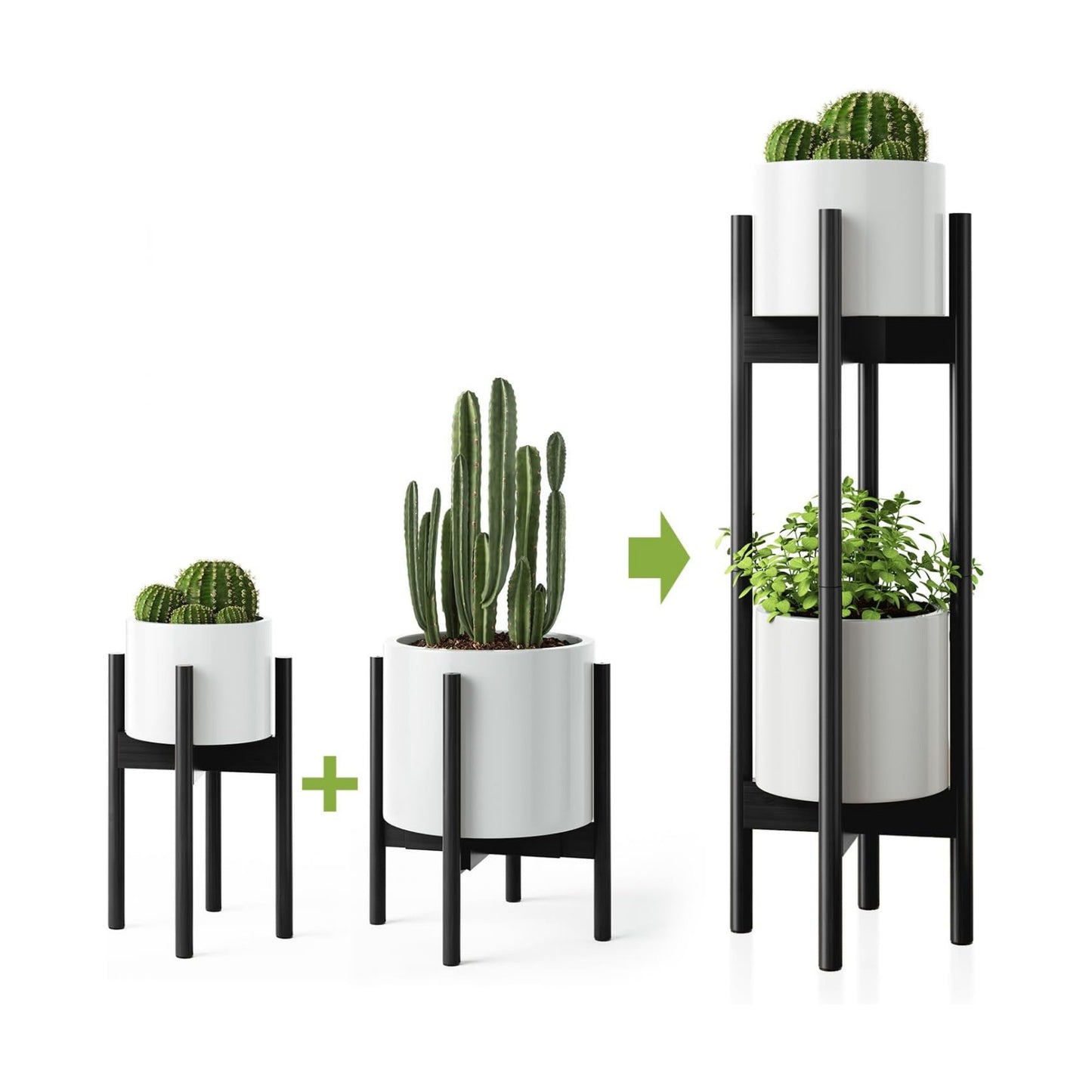 MUDEELA 2 Pack Indoor Plant Stands, 2 Tier Tall Plant Stand 30 inches, Mid Century Bamboo Plant Stand, Adjustable Width