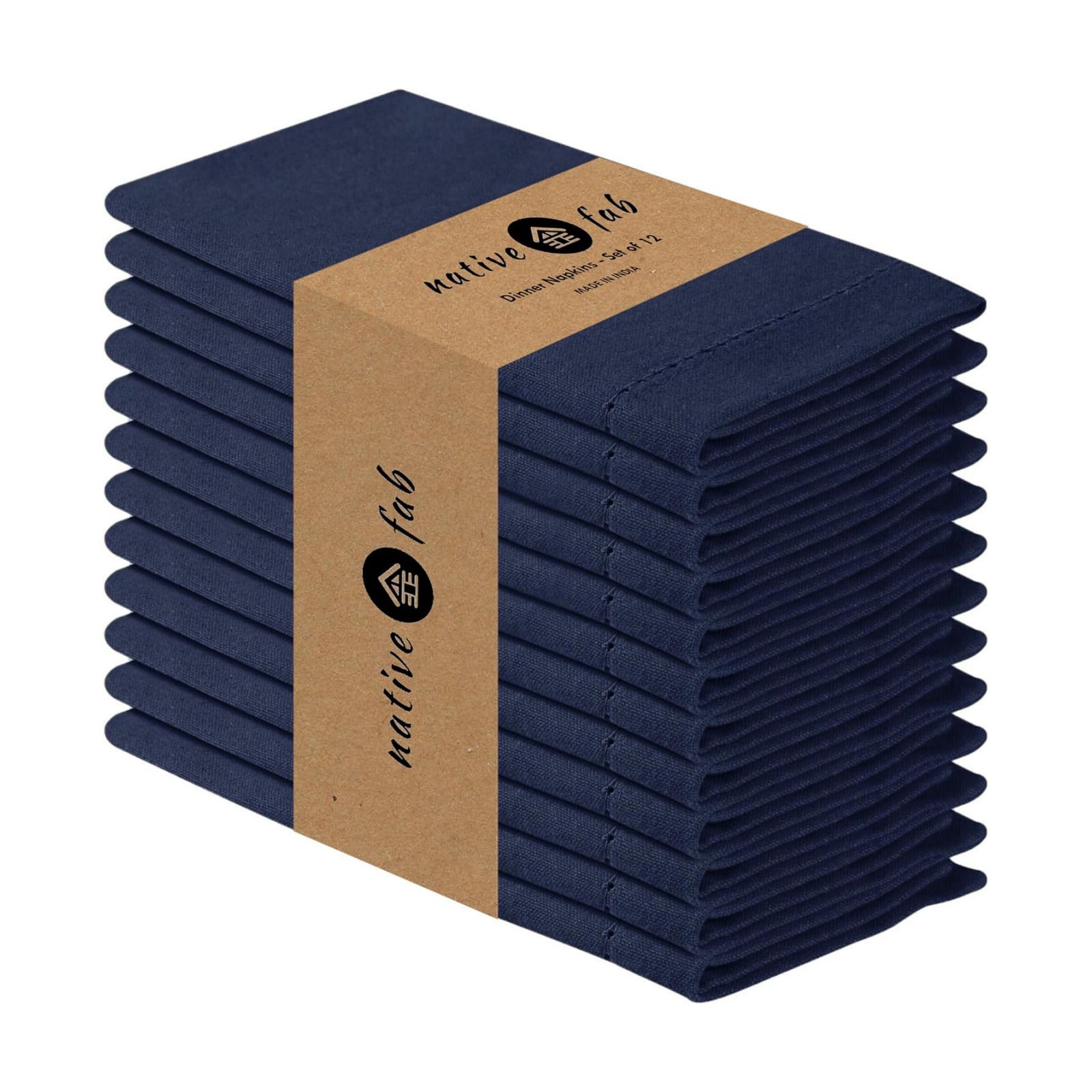 Native Fab Cloth Napkins Set of 12, Hemstitched Edges 100% Cotton, Washable Dinner Napkins 18x18 inch, Soft &
