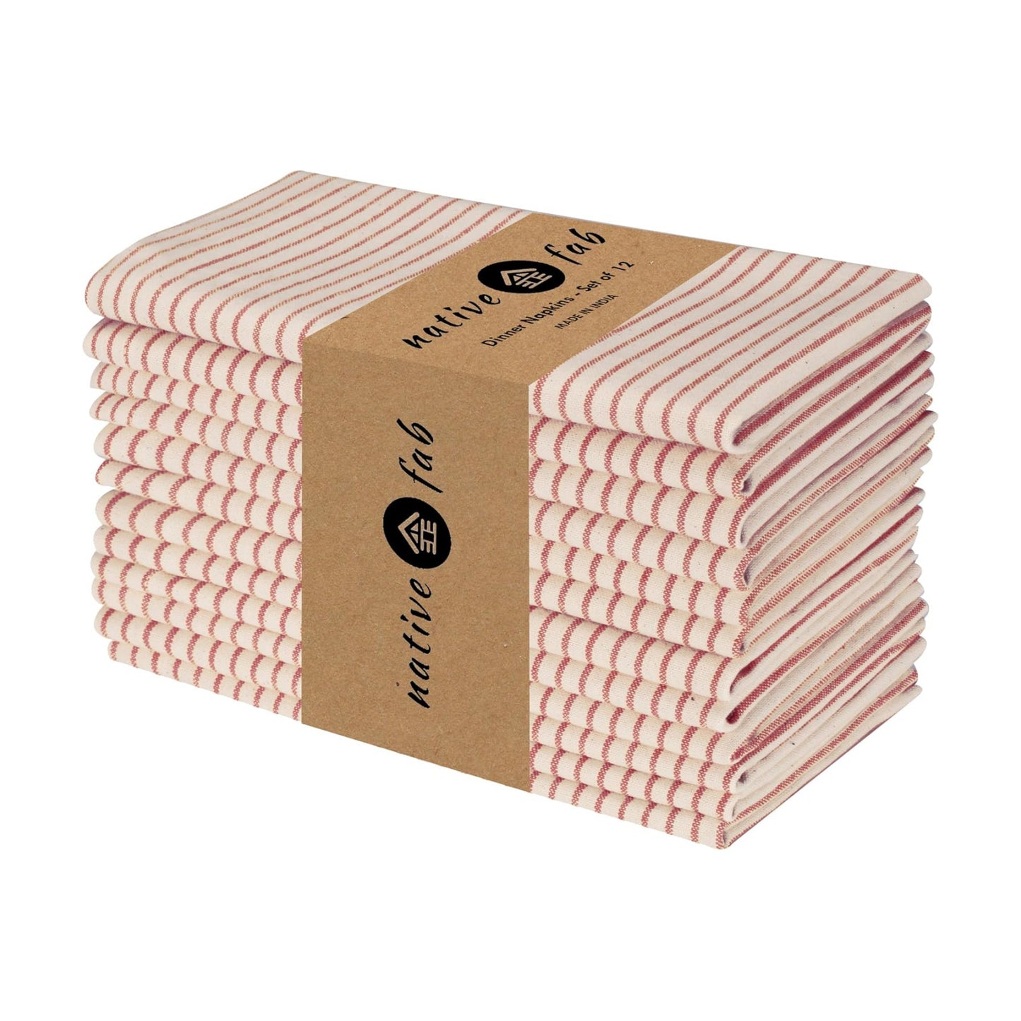 Native Fab Cloth Napkins 18x18 inches, 100% Cotton Vintage Stripped Dinner Napkins, Set of 12, Soft Breathable
