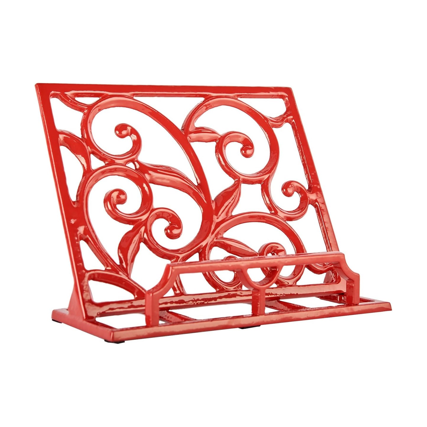 JOGREFUL Cast Iron Cookbook Stand, Kitchen Recipe Holder Vine Scroll Red | Heavy-Duty Book Vintage Holder, Reading Rest
