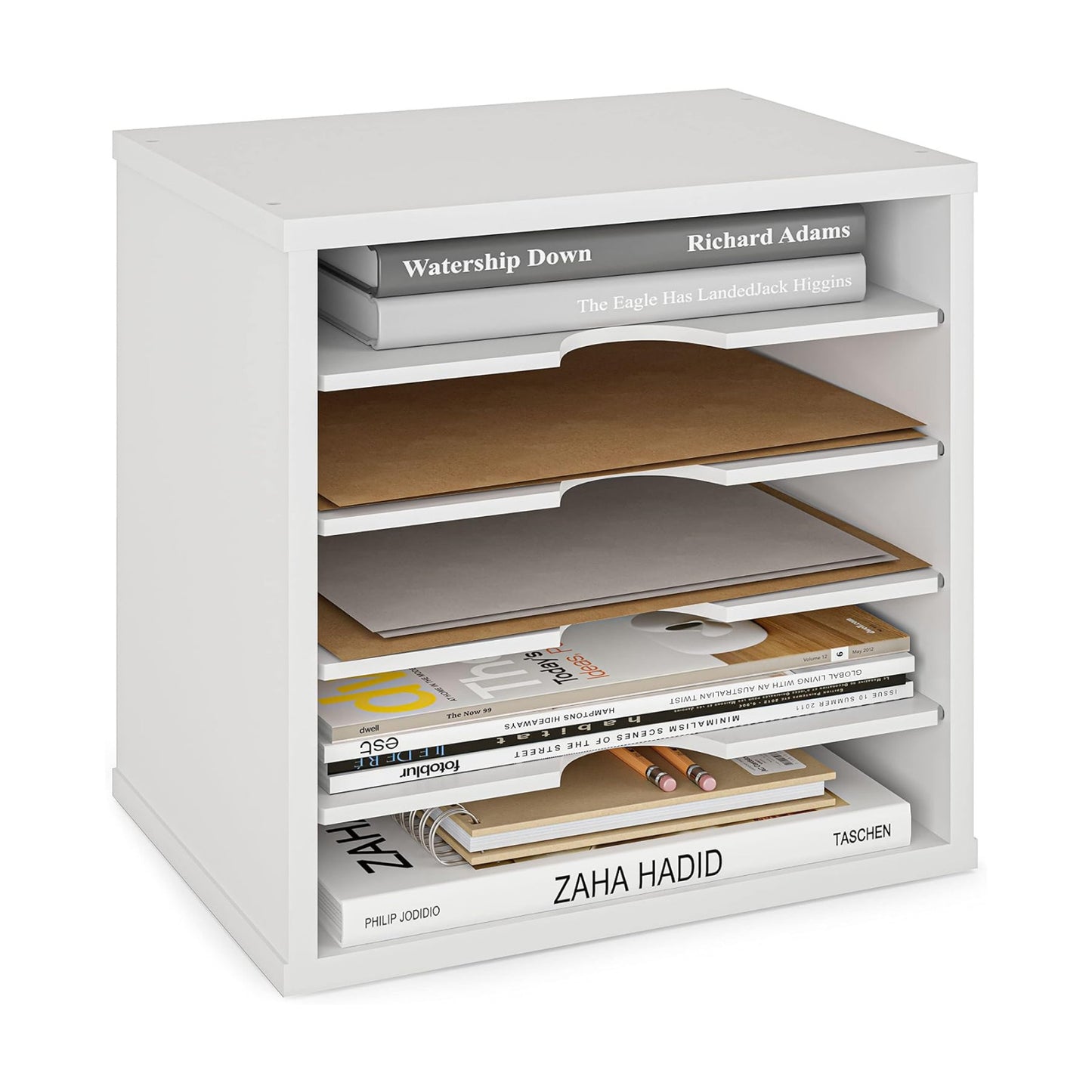 Ballucci File Organizer Paper Sorter, 5 Tier Adjustable Shelves Office Desk Organizer, 13 5/8" x 9 1/4" x 12", White