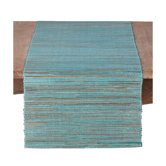 Saro Lifestyle Melaya Collection Shimmering Woven Nubby Table Runner, 14"x54", Turquoise