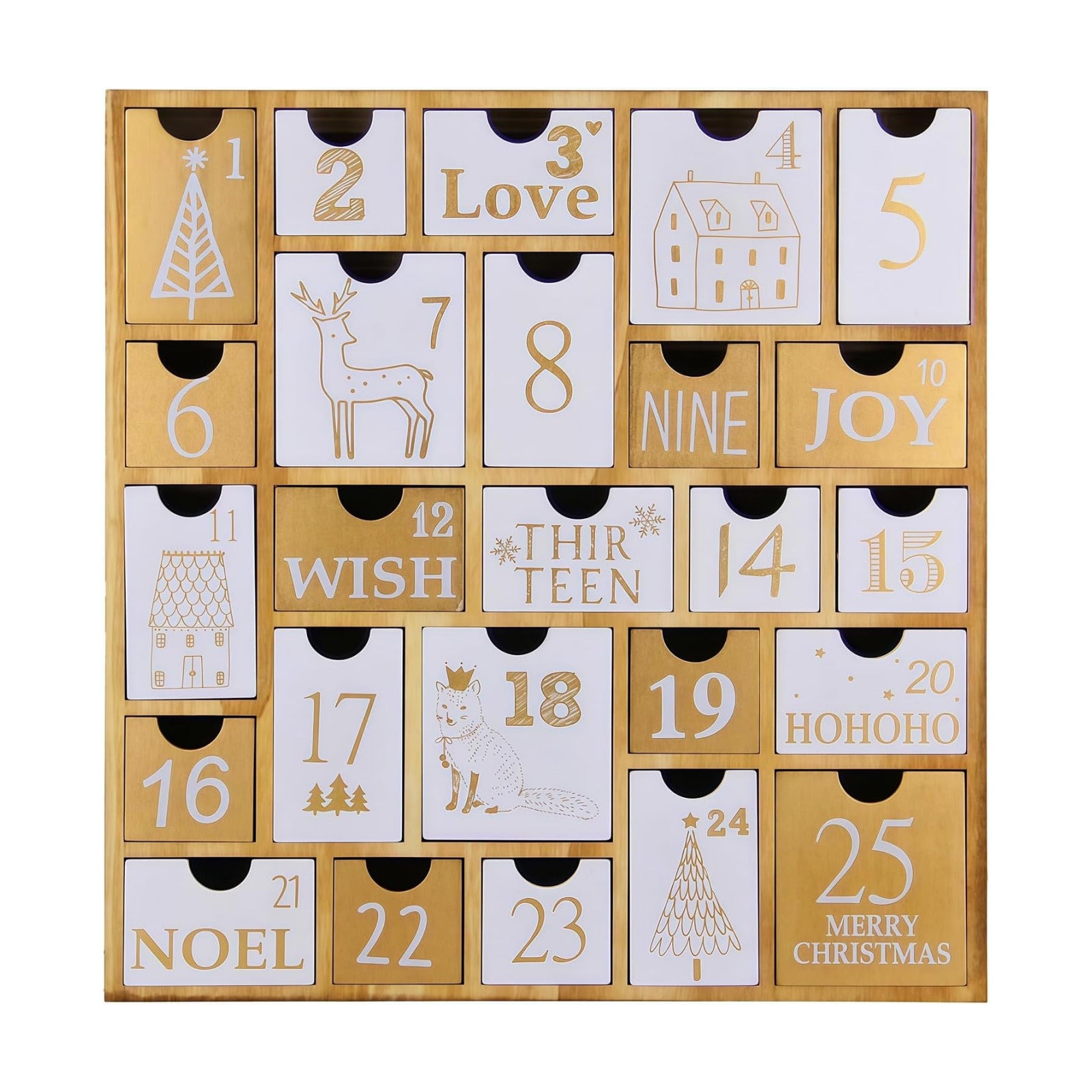 Juegoal Advent Calendar with 25 Drawers Countdown to Christmas, Refillable Wooden Advent Xmas Gift for Kids, 12 Inches