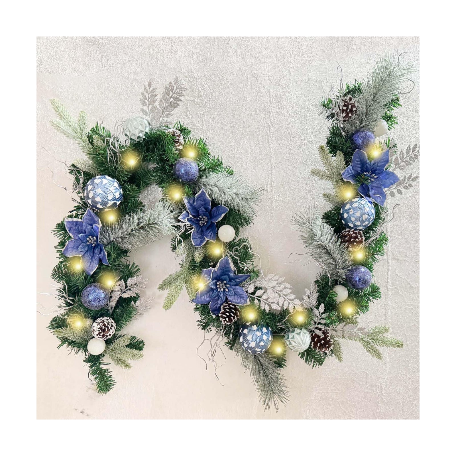 WANNA-CUL Pre-Lit 6ft Silver Blue Christmas Garland with 30 LED Lights | Frozen Winter Xmas Lighted Garland for Mantel