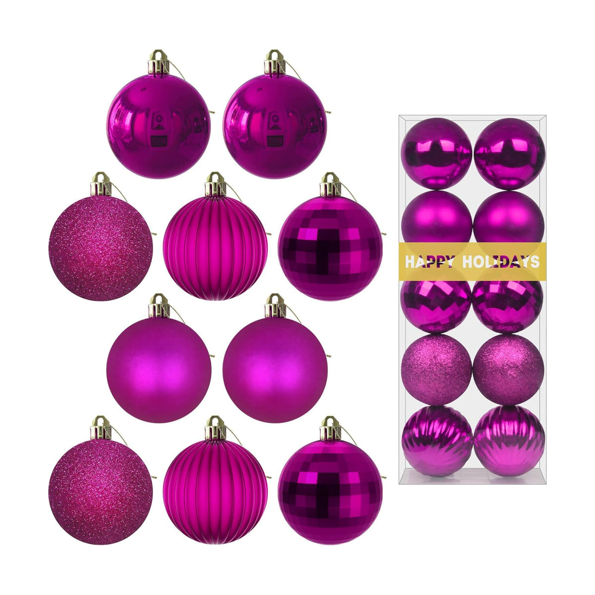 Fuchsia 3.2" Large Christmas Balls - Christmas Tree Decoration Ornaments Shatterproof Hanging Balls for Birthday Halloween Holiday Wedding Decorations Set of 10pcs
