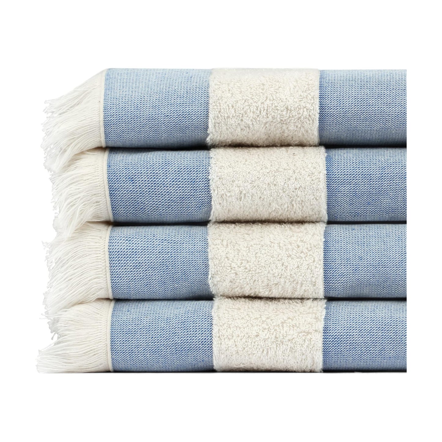 Turkish Beach Towel, 100% Organic Cotton, XL, Portable, Sky Blue, 4-Pack | Oeko-Tex Certified, No Harsh Chemicals