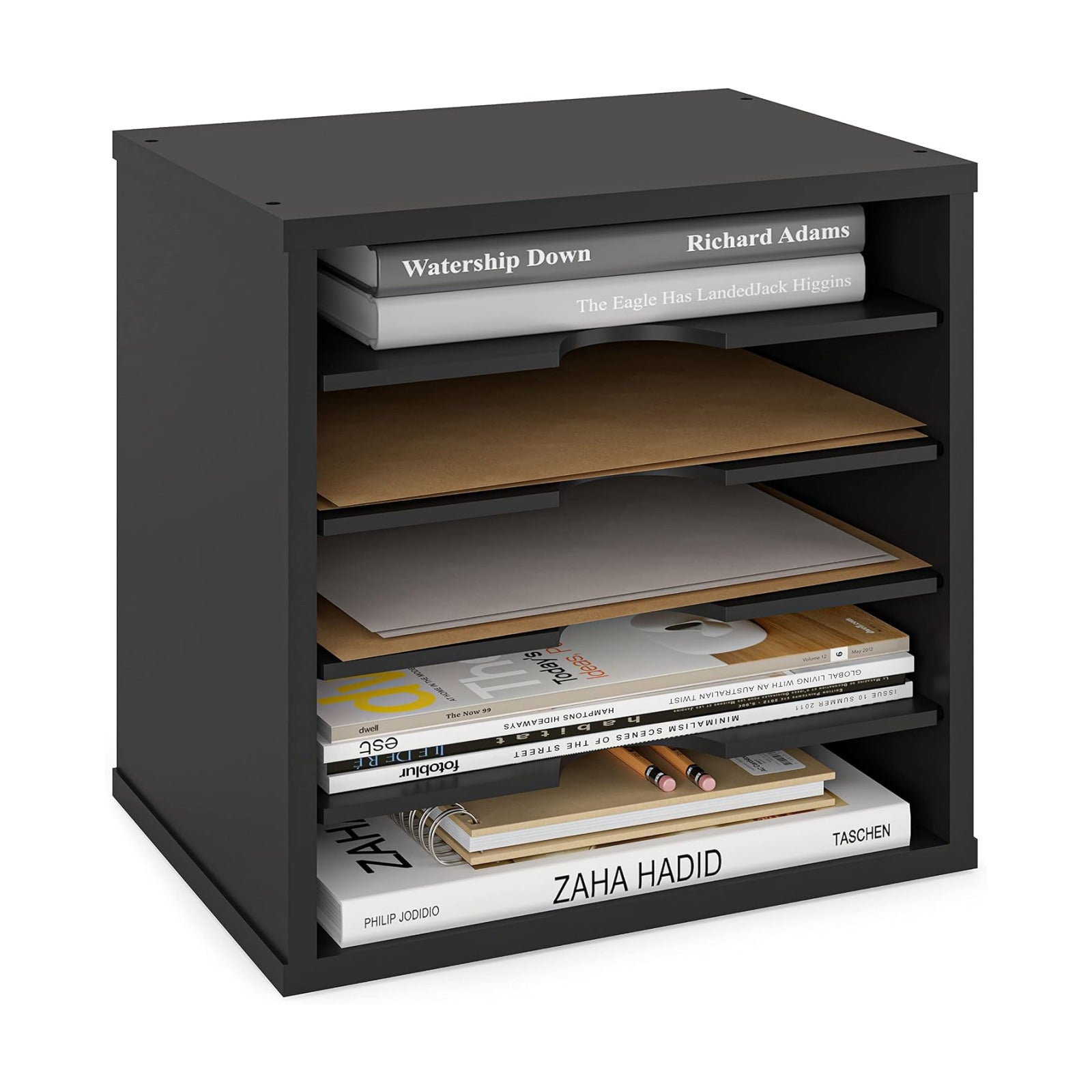 Ballucci 5-Tier File Organizer for Desk, Wooden Mail Sorter, Office Desk Organization, Paper Storage Organizers, Folder