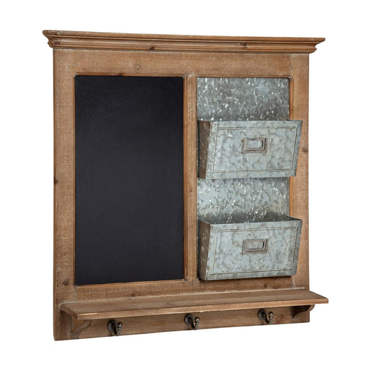 Idamae Wood Framed Chalkboard Wall Organizer / 28"W x 25"H / Rustic Brown / 28 x 25