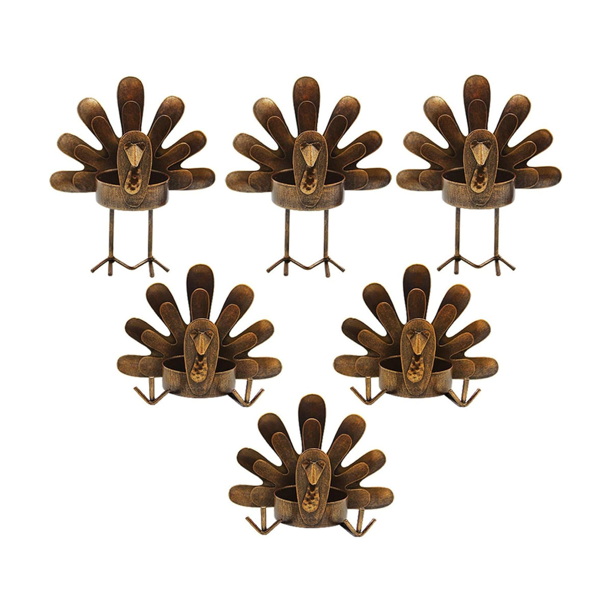 FORUP 6 Pack Metal Turkey Tea Light Candle Holders, Thanksgiving Decoration for Home, Metal Turkey Candle Holder, Thanksgiving Candle Holder