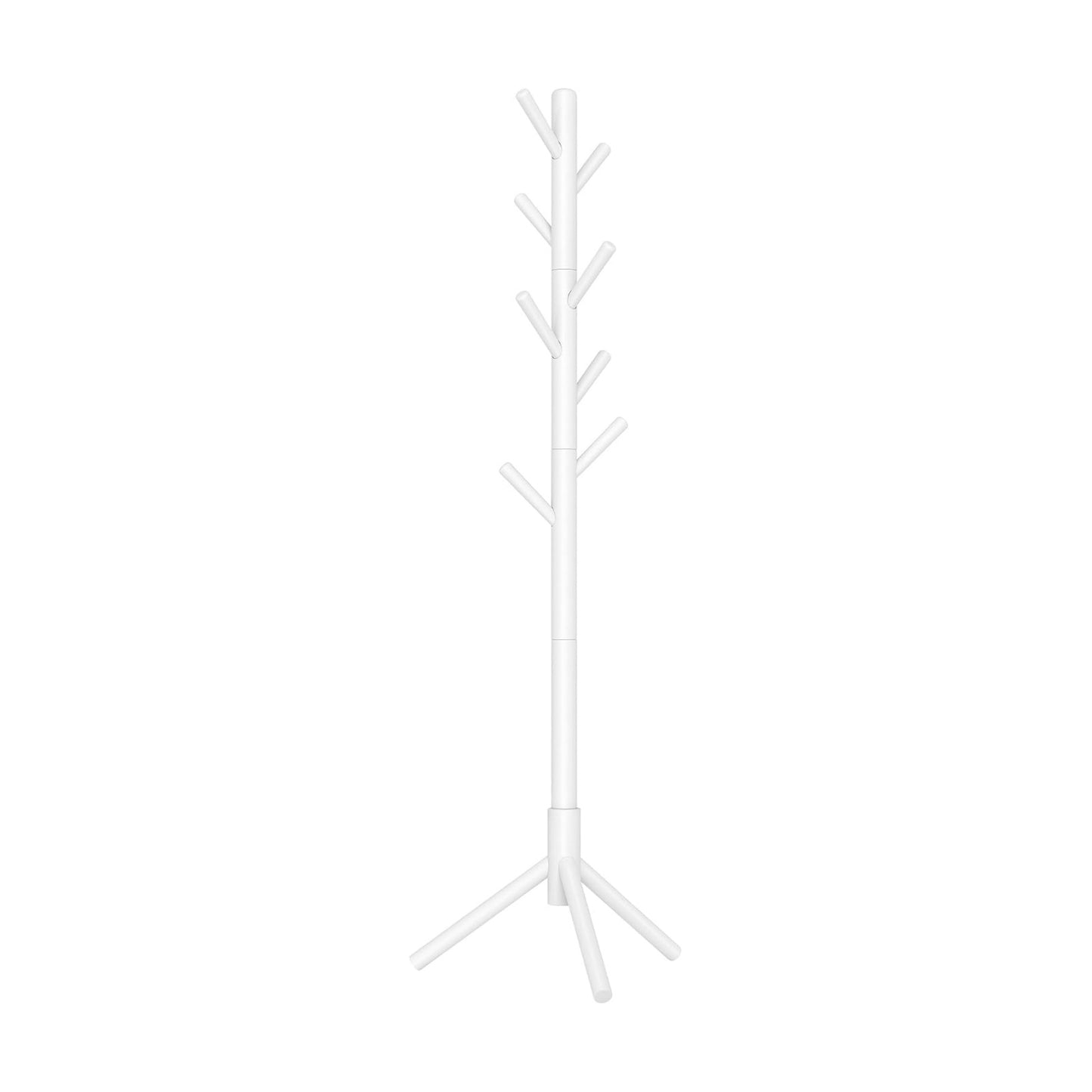 VASAGLE Solid Wood Coat Rack, Free Standing Tree-Shaped Coat Rack with 8 Hooks, 3 Height Options, for Clothes, Hats