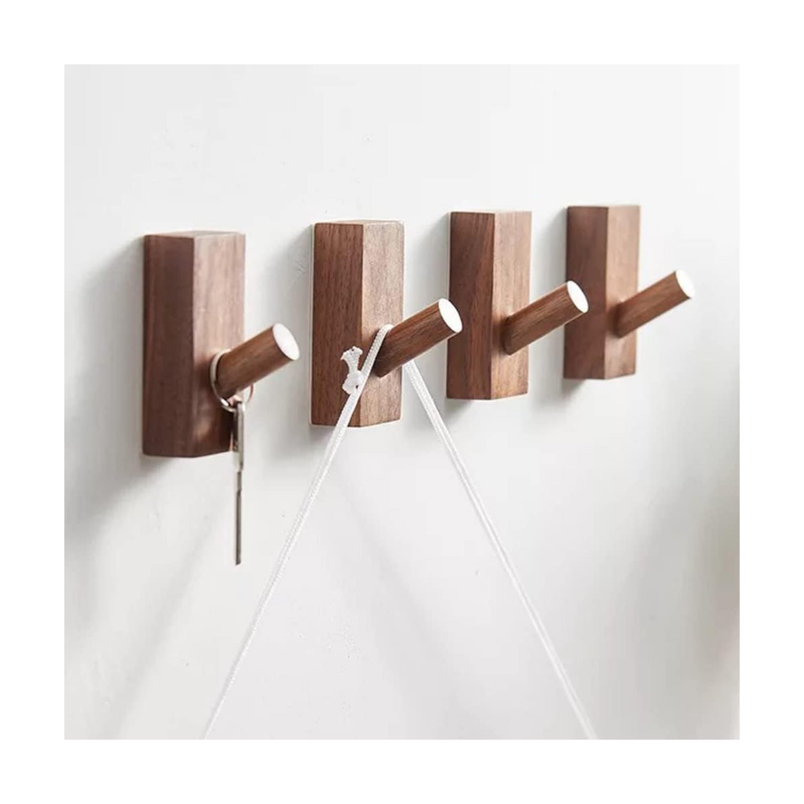 Wooden Coat Hooks Wall Mounted / Rectangle-black Walunt / Set of 5