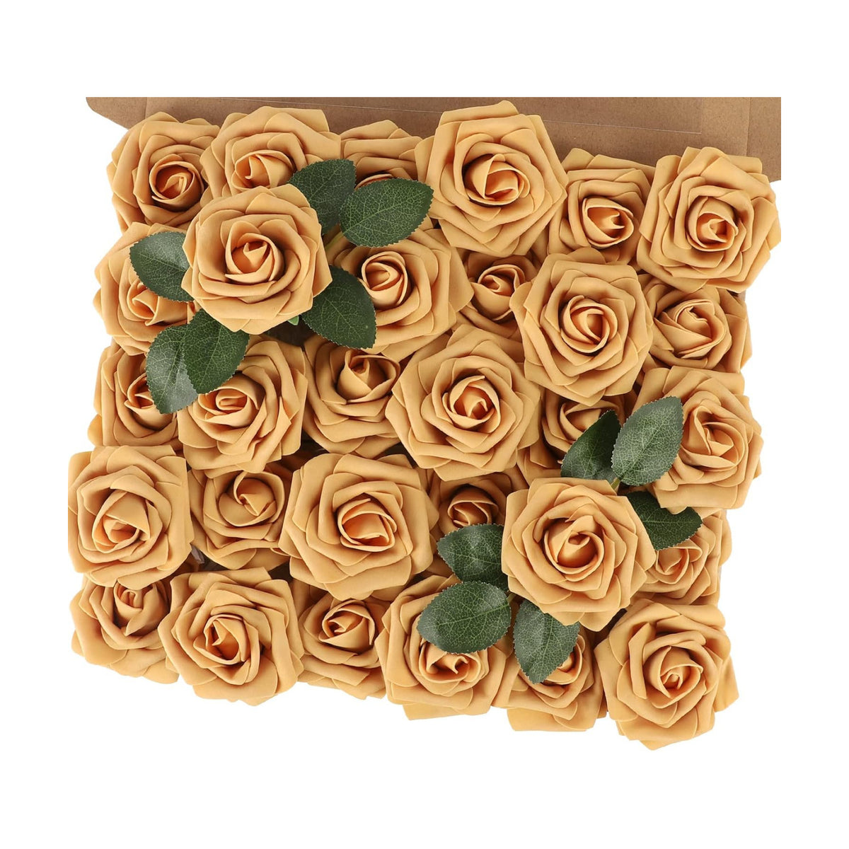 30PCS Gold Yellow Artificial Roses with Stems, Real Touch Foam Flowers