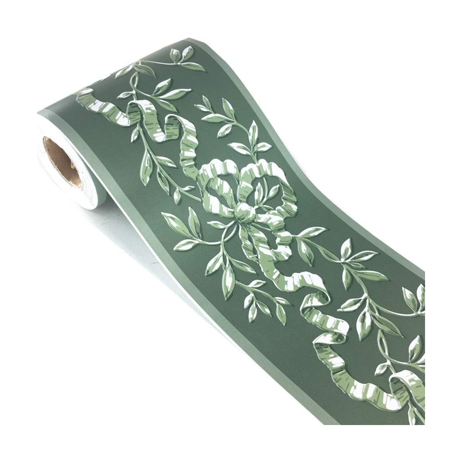 Elegant Rattan Floral Wallpaper Border Peel and Stick Wall Decal Sticker / Green